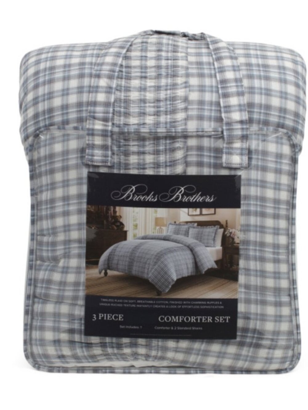 Brooks Brothers Gray Plaid 3-Piece Comforter Set